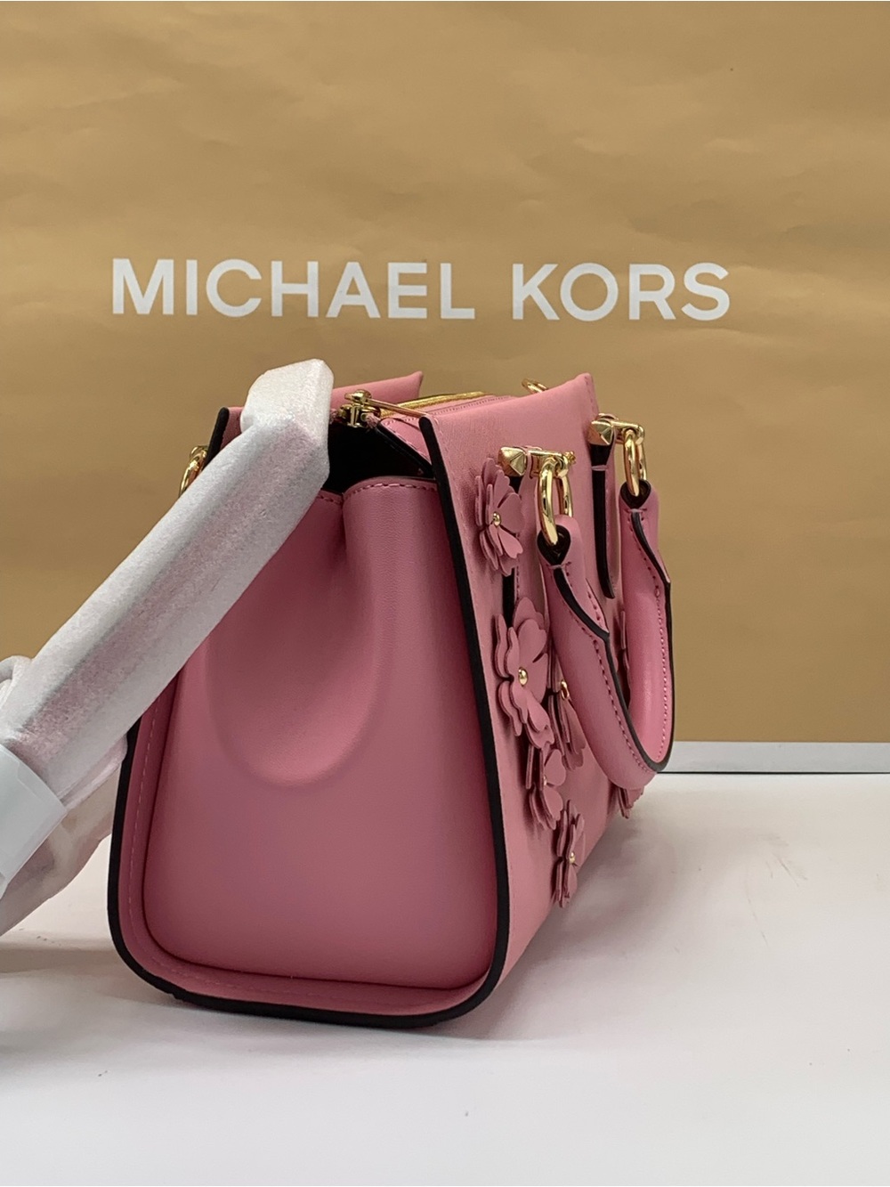 NWT Michael Kors Marilyn Small Floral Embellished Satchel Carnation color - Picture 5 of 13